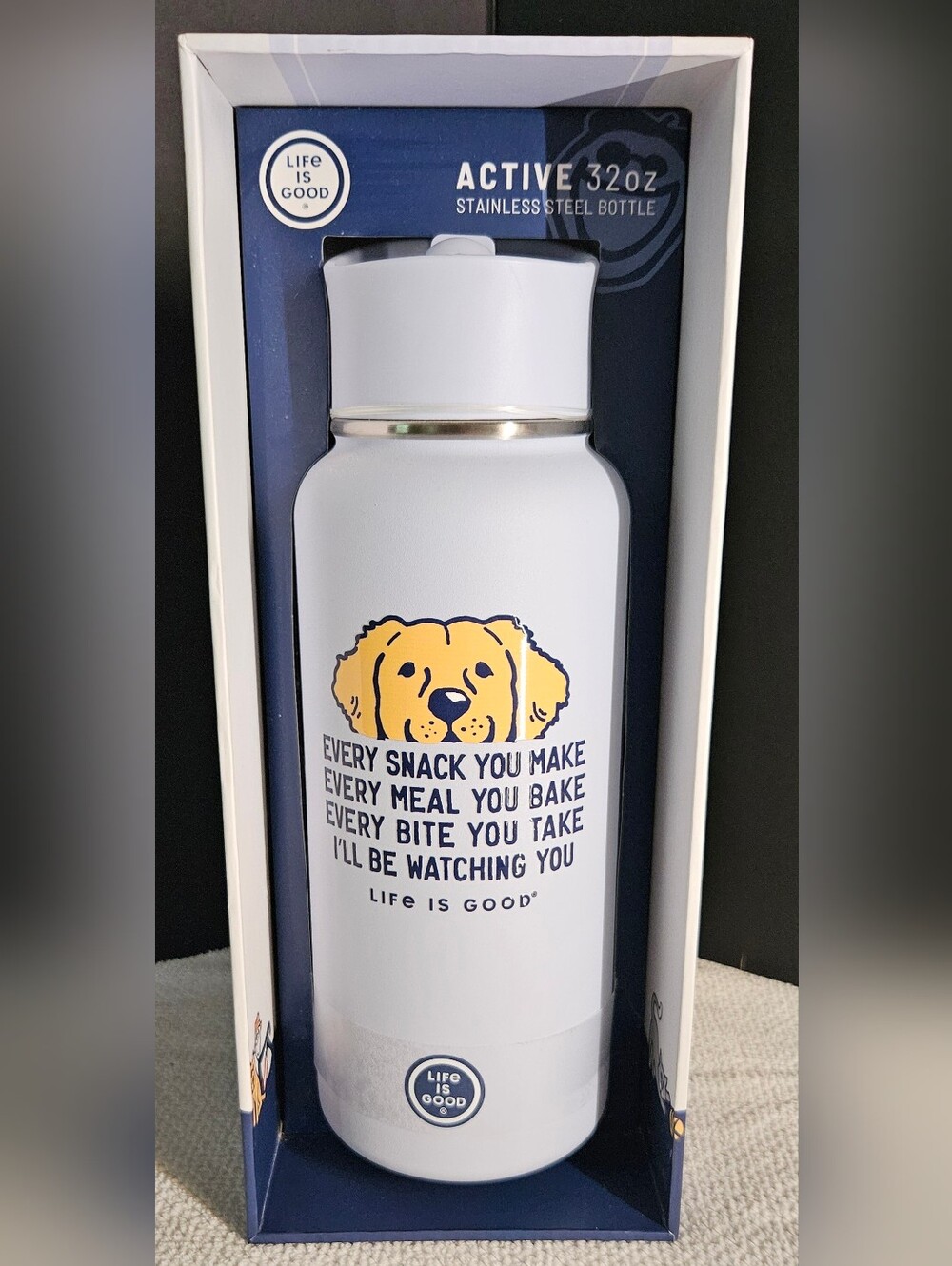 Life Is Good Gray Dog Graphic Stainless Steel Bottle